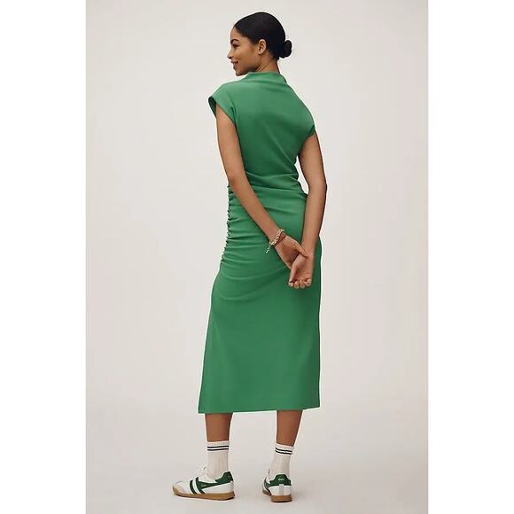 NWT Anthropologie The Maya Ruched Cowl-Neck Midi Dress $160 X-SMALL Green - Picture 3 of 4